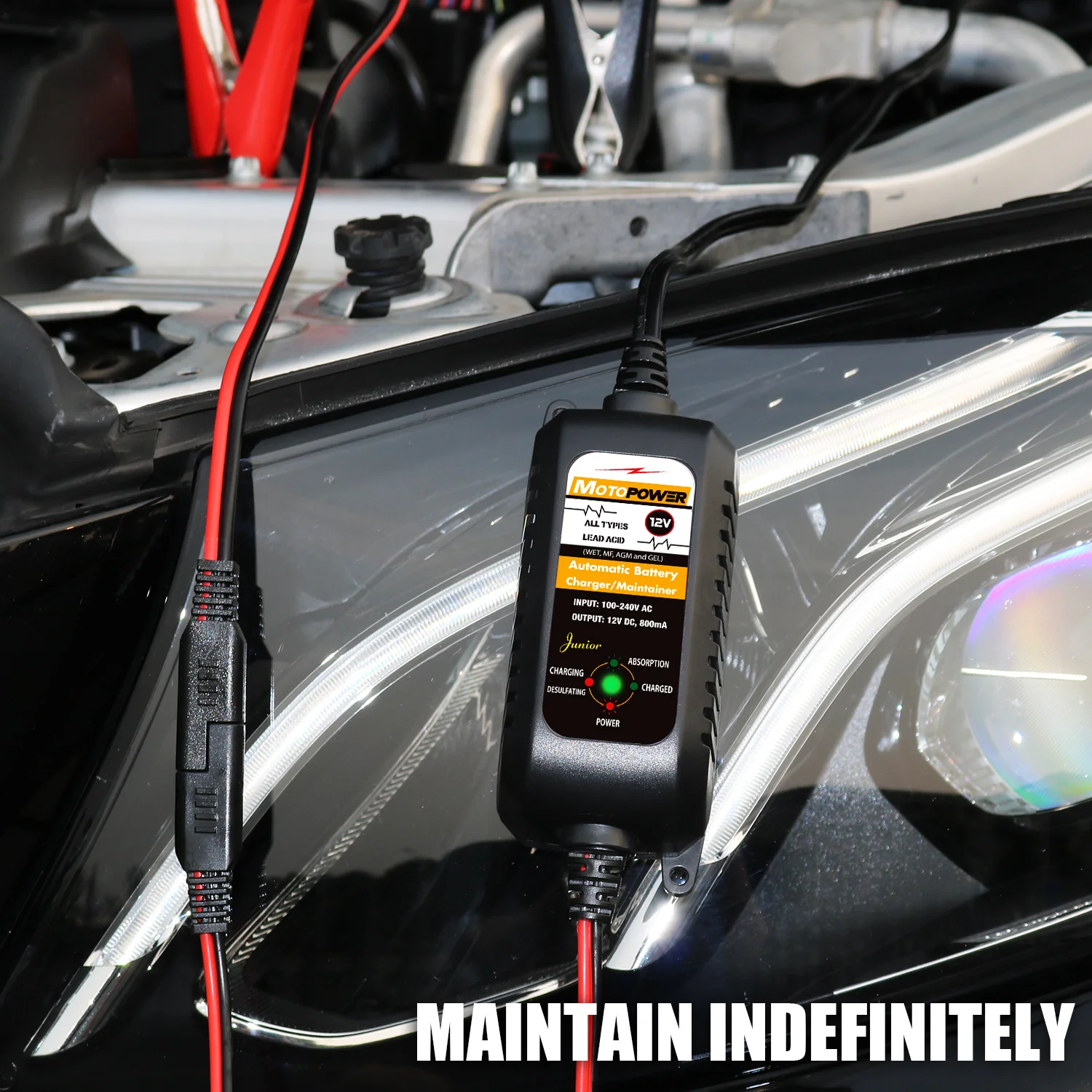 MOTOPOWER MP00205A 12V 800mA Fully Automatic Battery Charger/Maintainer for Cars, Motorcycles, ATVs, RVs, Powersports, Boat and More. Smart, Compact and Eco Friendly - Image 9