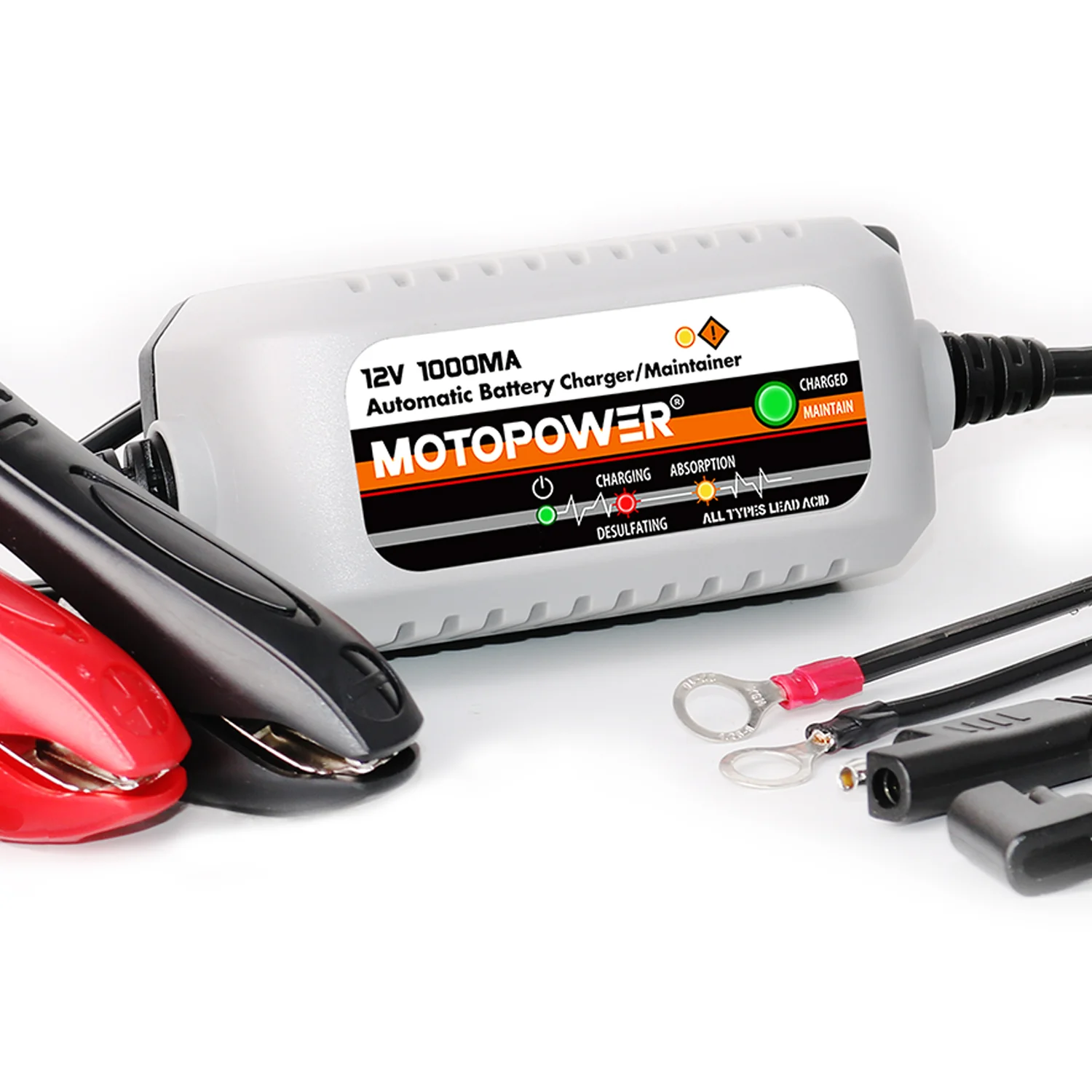 MOTOPOWER MP00205B 12V 1000mA Automatic Battery Charger, Battery Maintainer, Trickle Charger, and Battery Desulfator with Timer Protection - Image 8