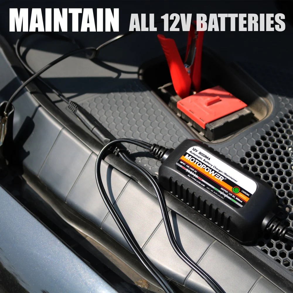 MOTOPOWER MP00205C 12V 800mA Automatic Battery Charger, Battery Maintainer, Trickle Charger, and Battery Desulfator - Image 6