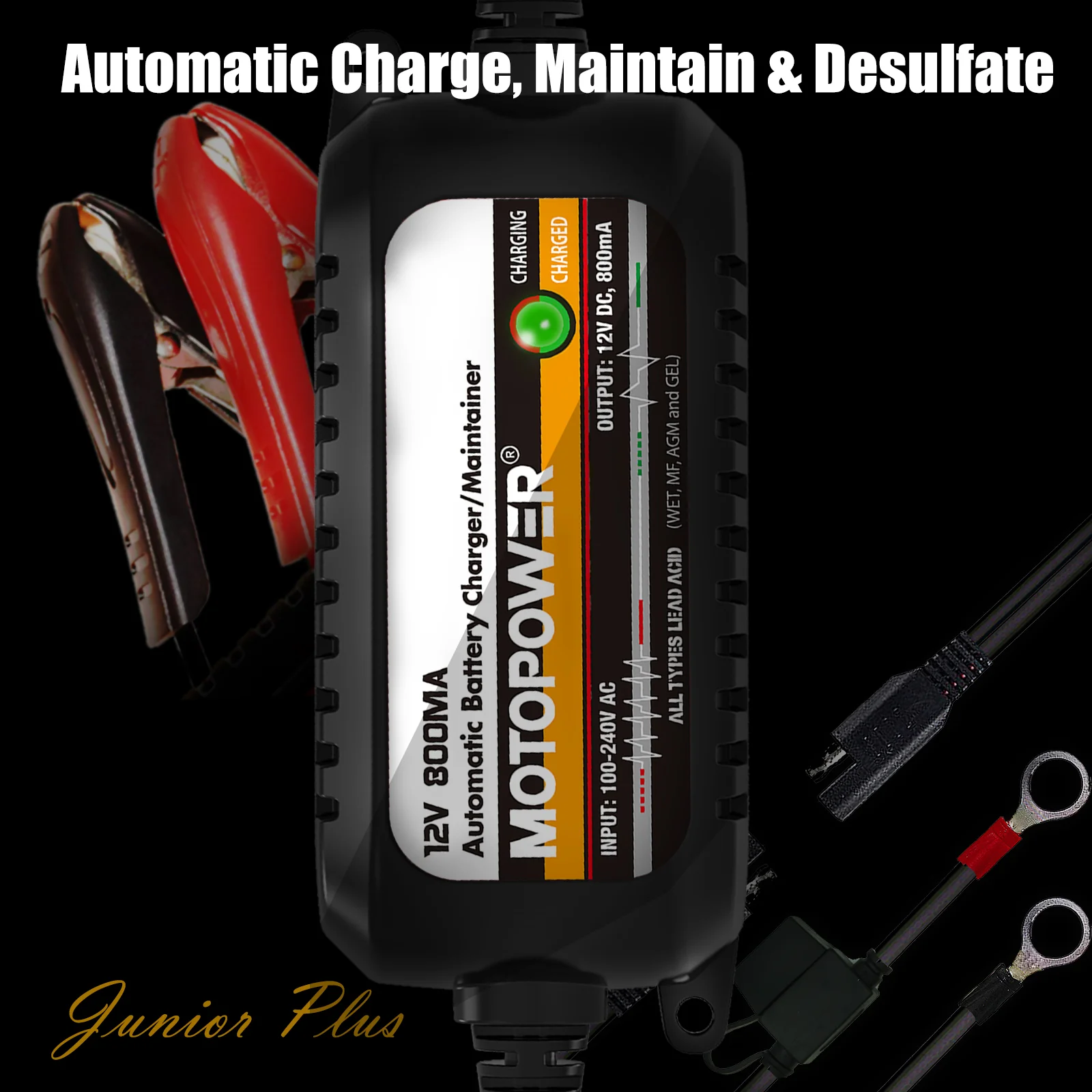 MOTOPOWER MP00205C 12V 800mA Automatic Battery Charger, Battery Maintainer, Trickle Charger, and Battery Desulfator - Image 7