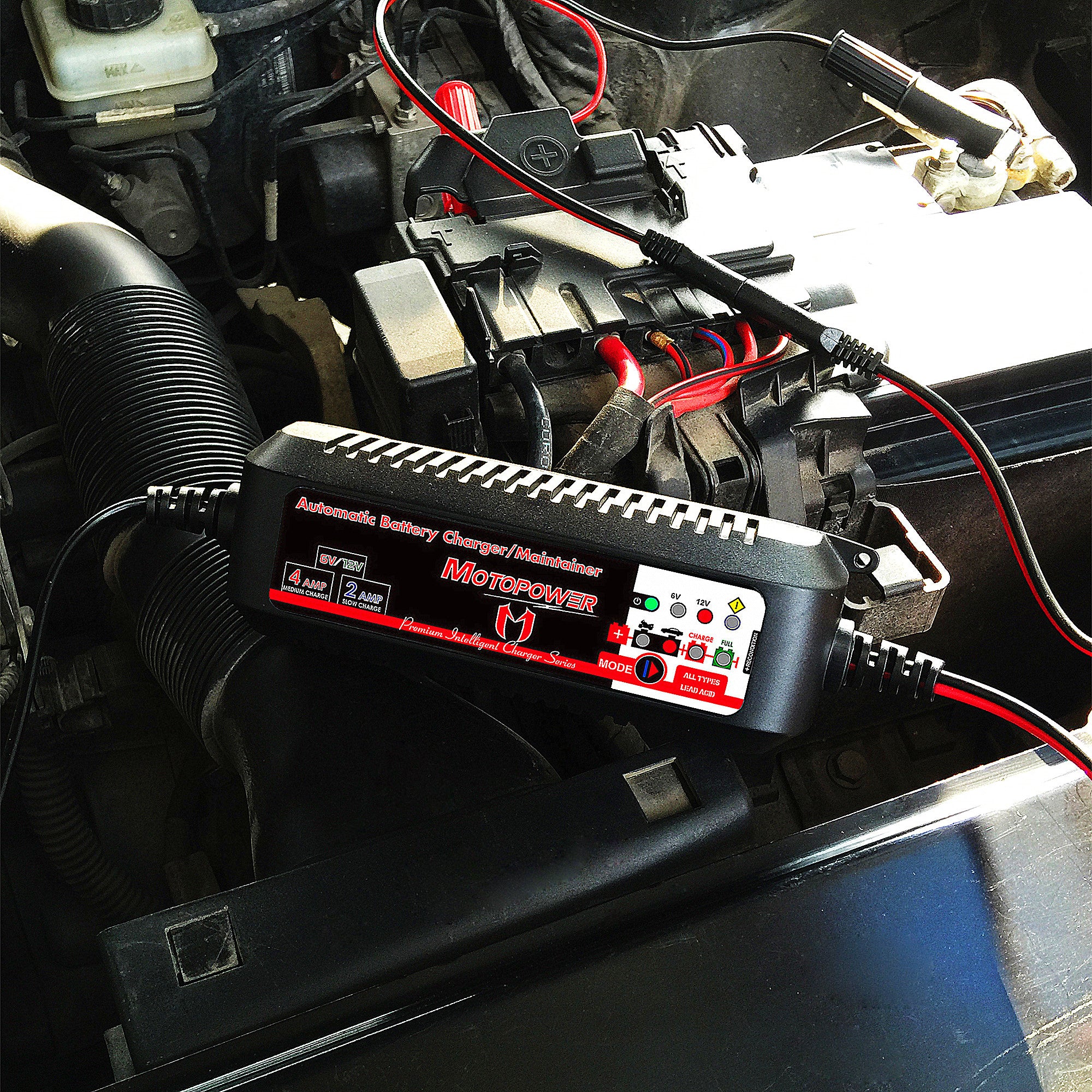 MOTOPOWER MP00207 6V and 12V 4AMP Automatic Smart Battery Charger, Battery Maintainer, Battery Desulfator with Force Charging Recondition Mode - Image 6
