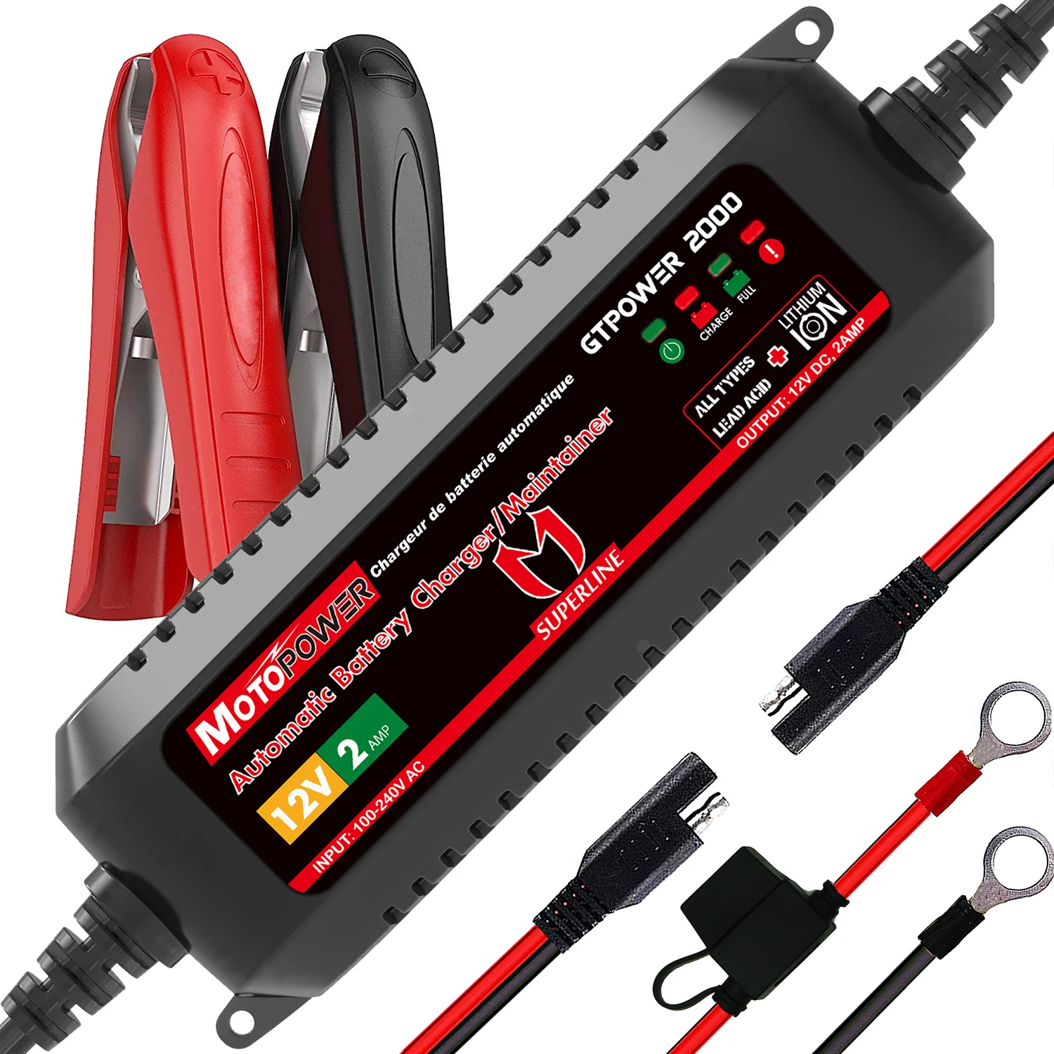 MOTOPOWER MP00207A 12V 2Amp Automatic Battery Charger for Lithium Ion Batteries - Image 8