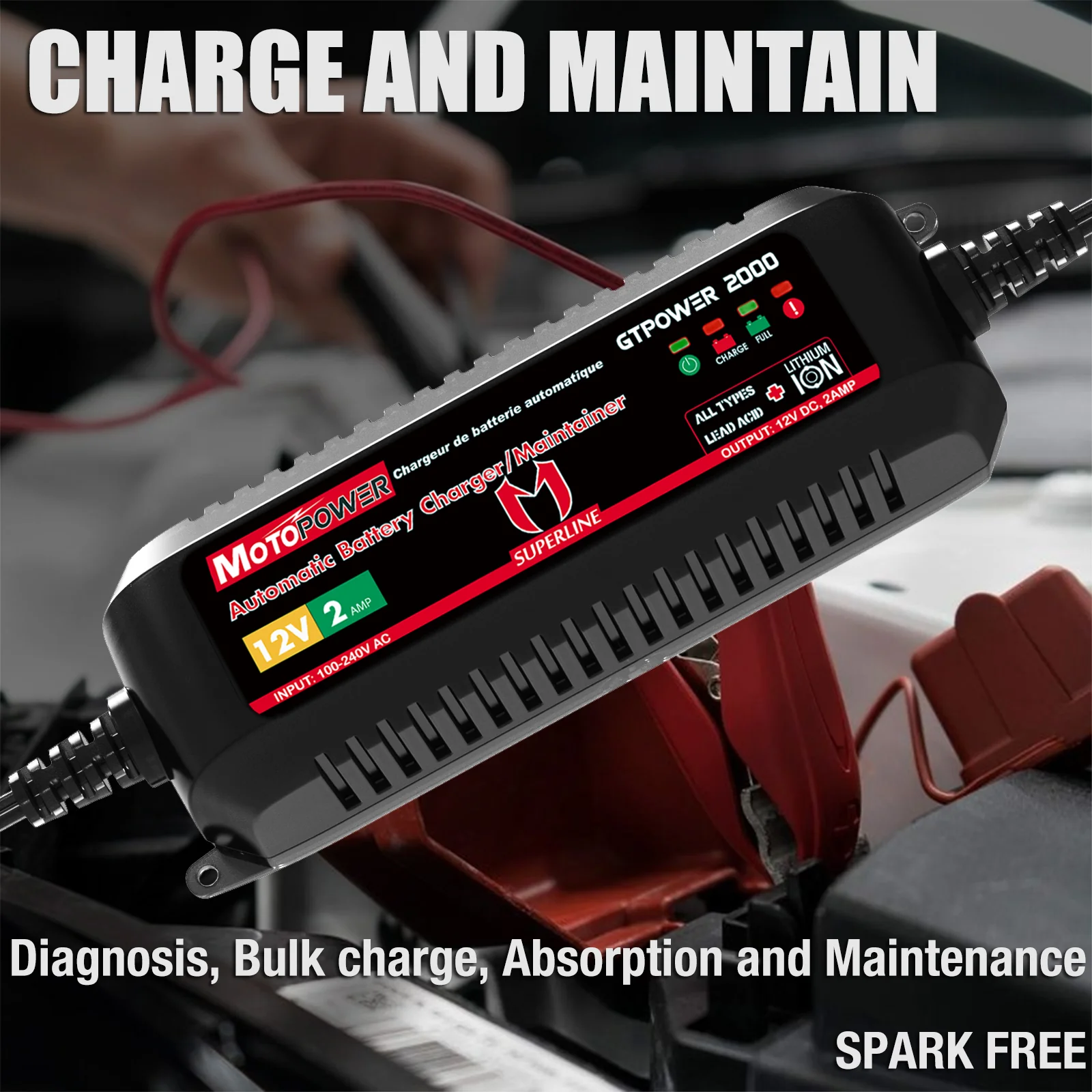 MOTOPOWER MP00207A 12V 2Amp Automatic Battery Charger for Lithium Ion Batteries - Image 9