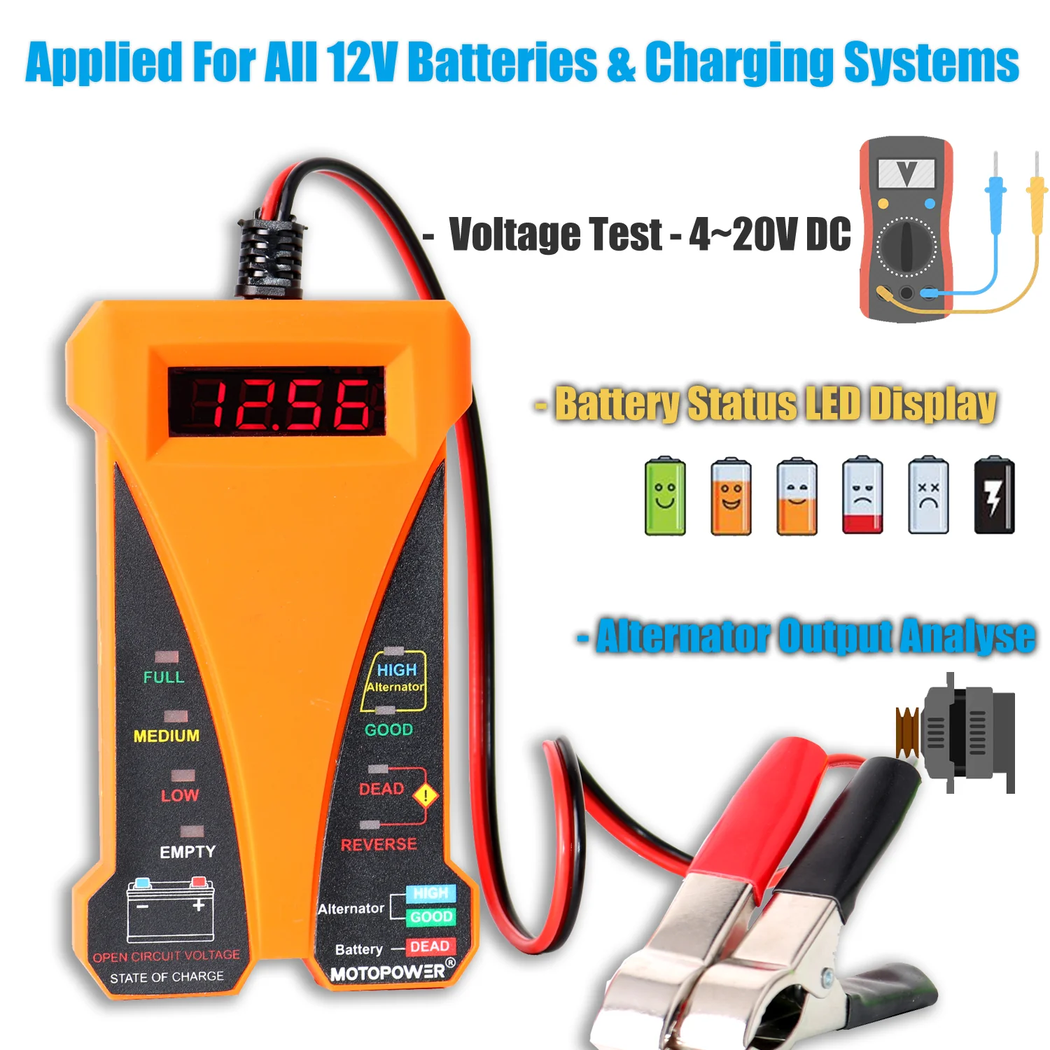 MP0514D 12V Digital Battery Tester-Orange - Image 4