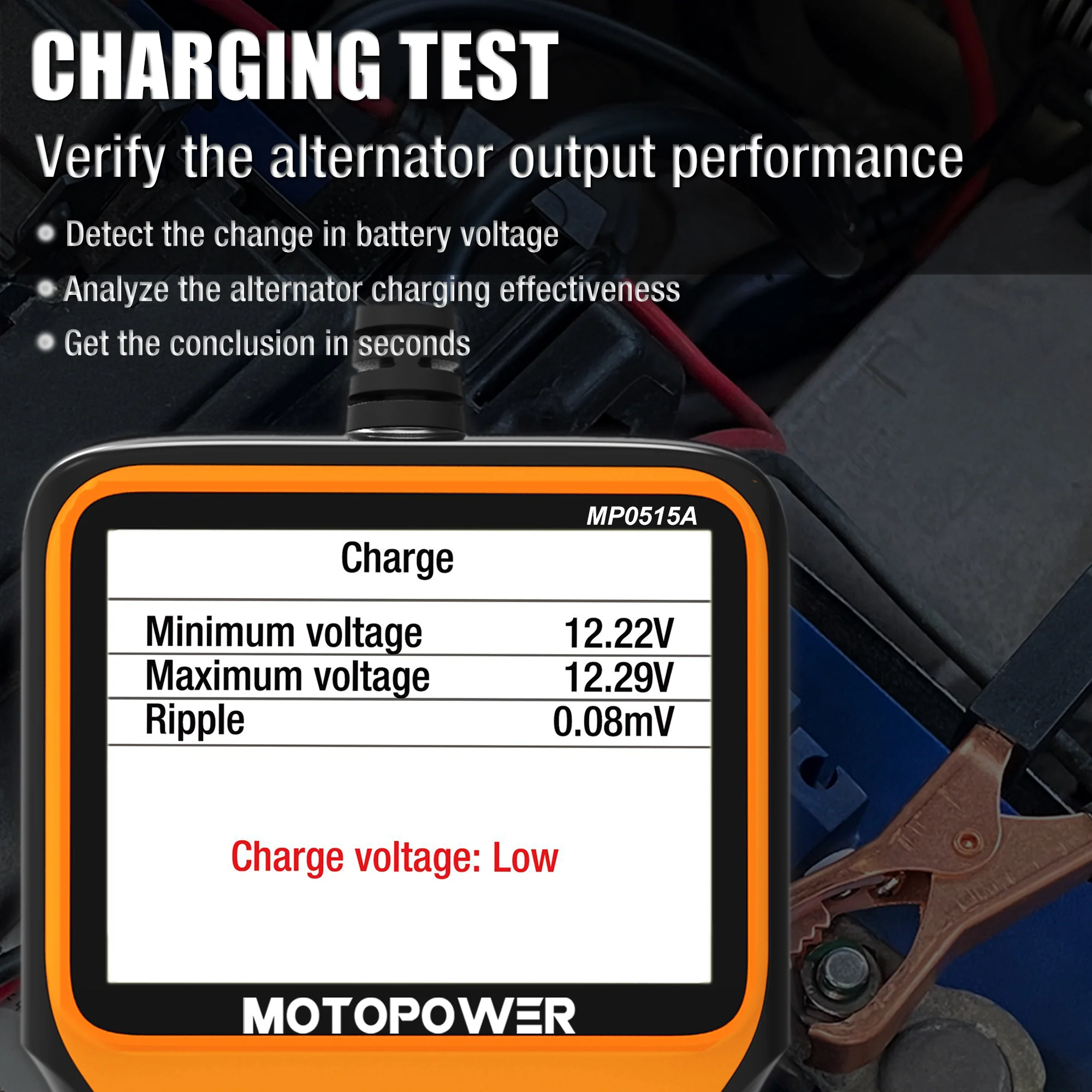 MOTOPOWER MP0515A 12V Car Battery Tester Automotive 100-2000 CCA Battery Load Tester Auto Cranking and Charging System Test Scan Tool Digital Battery Alternator Analyzer - Image 4