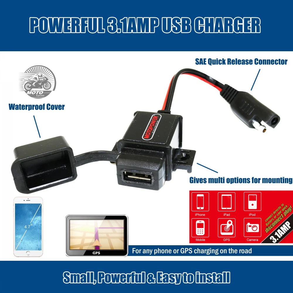 MOTOPOWER MP0609A 3.1Amp Motorcycle USB Charger Kit SAE to USB Adapter - Image 6