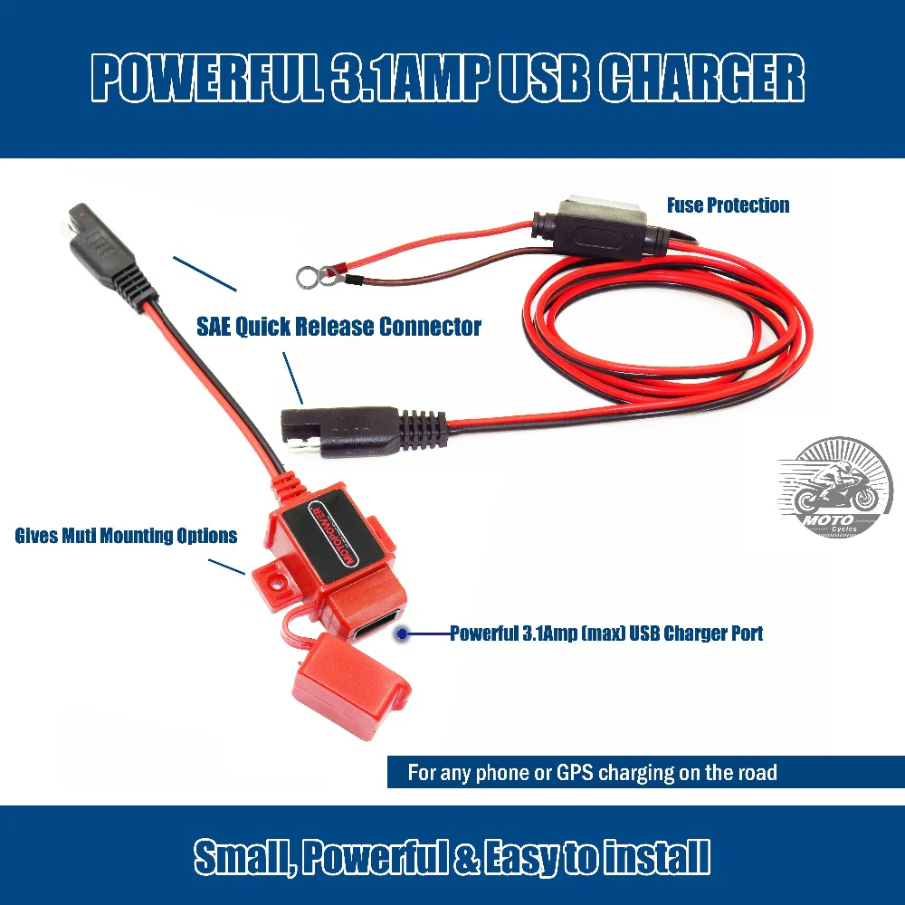 MP0609AR 3.1Amp USB Charger Kit Waterproof-Red - Image 4