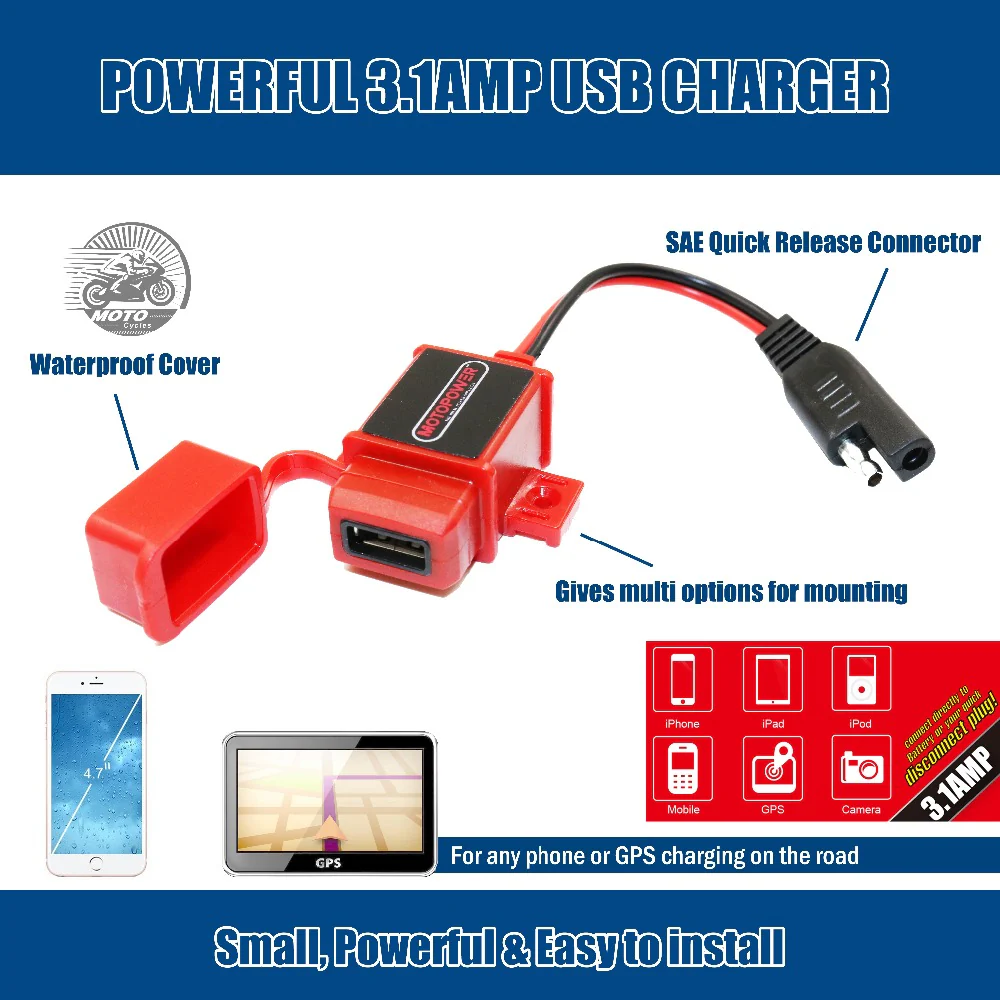 MP0609AR 3.1Amp USB Charger Kit Waterproof-Red - Image 6