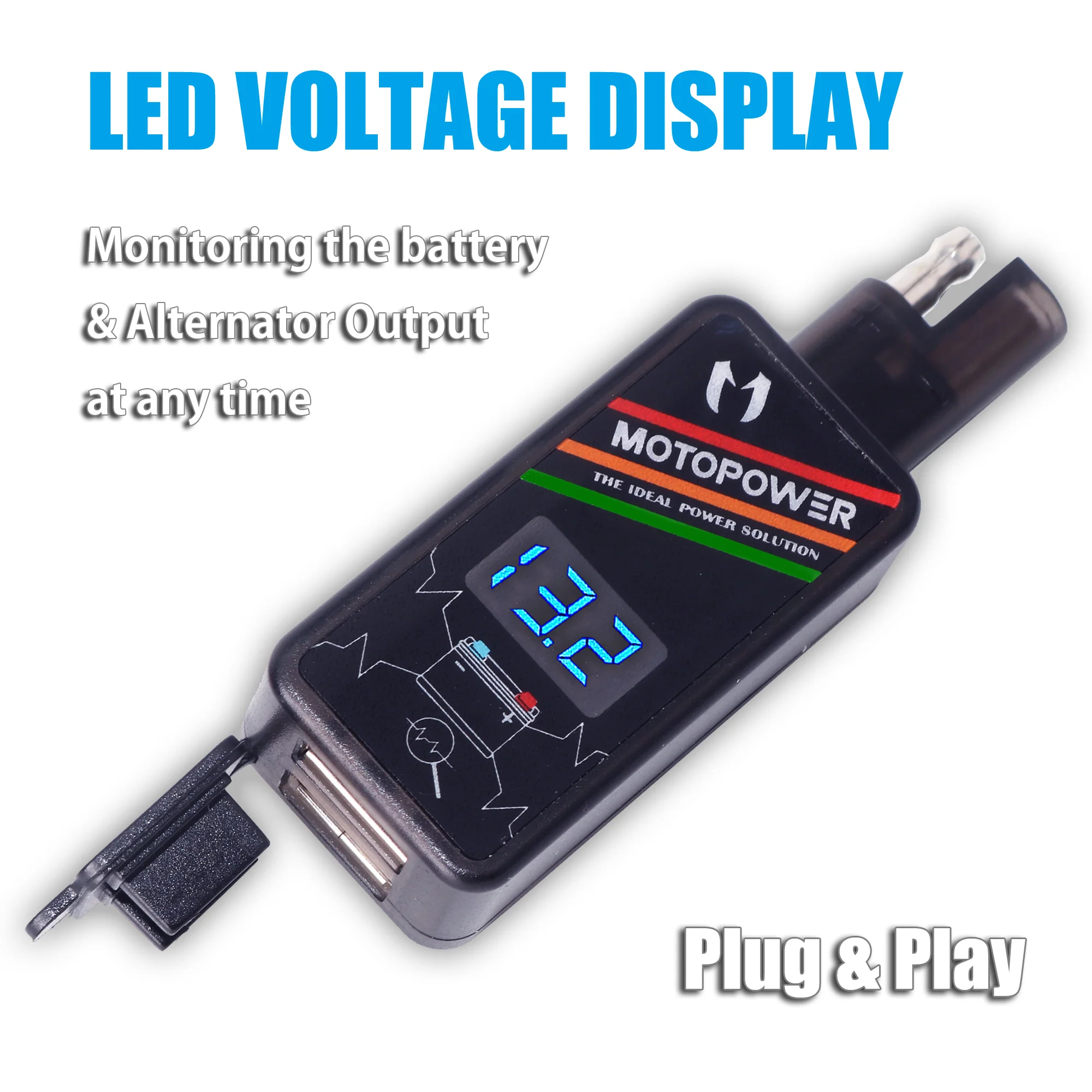 MP0620A 4.2Amp Motorcycle Dual USB Charger Kit SAE to USB Adapter with LED Voltmeter - Image 4