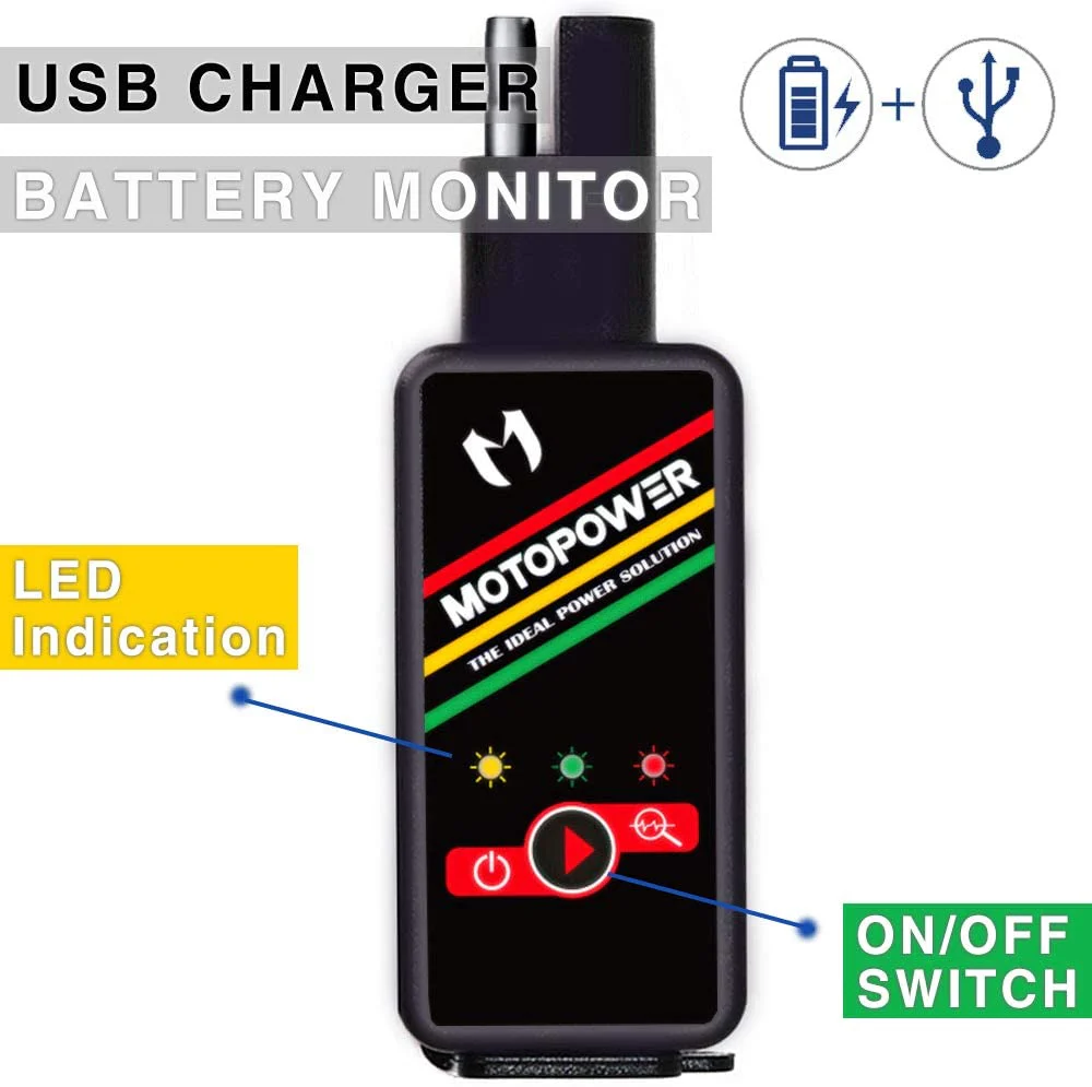 MOTOPOWER MP0620B 4.2Amp Motorcycle Dual USB Charger SAE to USB Adapter with Battery Monitor Switch Control - Image 3