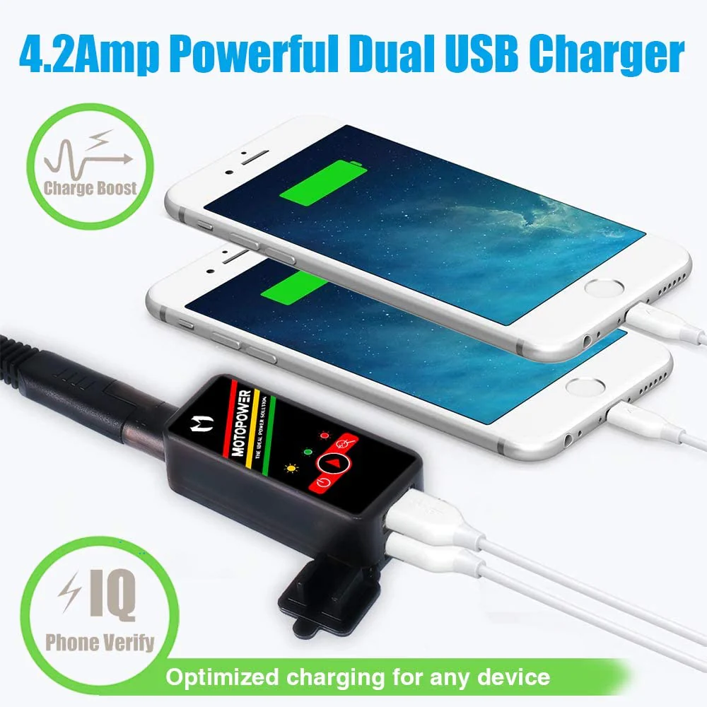 MOTOPOWER MP0620B 4.2Amp Motorcycle Dual USB Charger SAE to USB Adapter with Battery Monitor Switch Control - Image 4