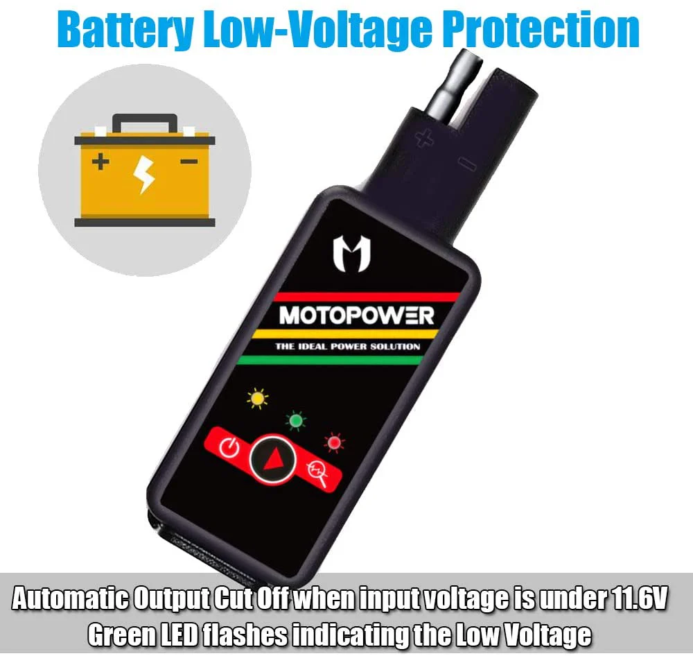 MOTOPOWER MP0620B 4.2Amp Motorcycle Dual USB Charger SAE to USB Adapter with Battery Monitor Switch Control - Image 6