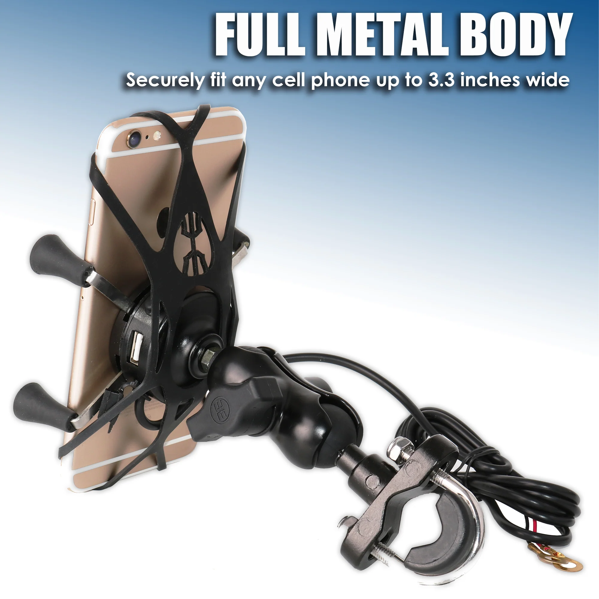 MP0622 Motorcycle Cell Phone Mount with USB Charger Alluminum Alloy Body - Image 3
