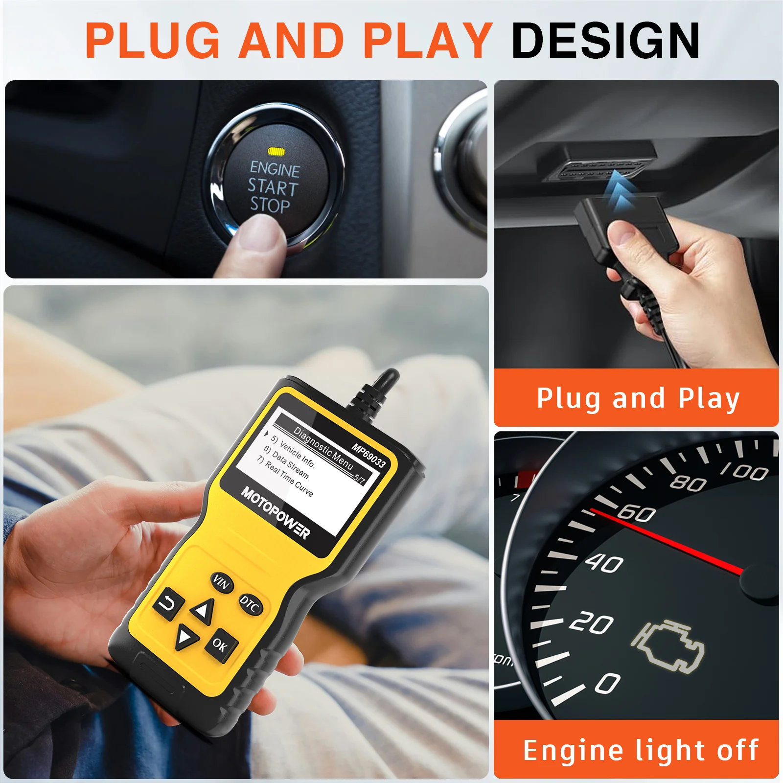 MOTOPOWER MP69033 OBD2 Scanner Universal Car Engine Fault Code Reader, CAN Diagnostic Scan Tool for All OBD II Protocol Cars - Image 7