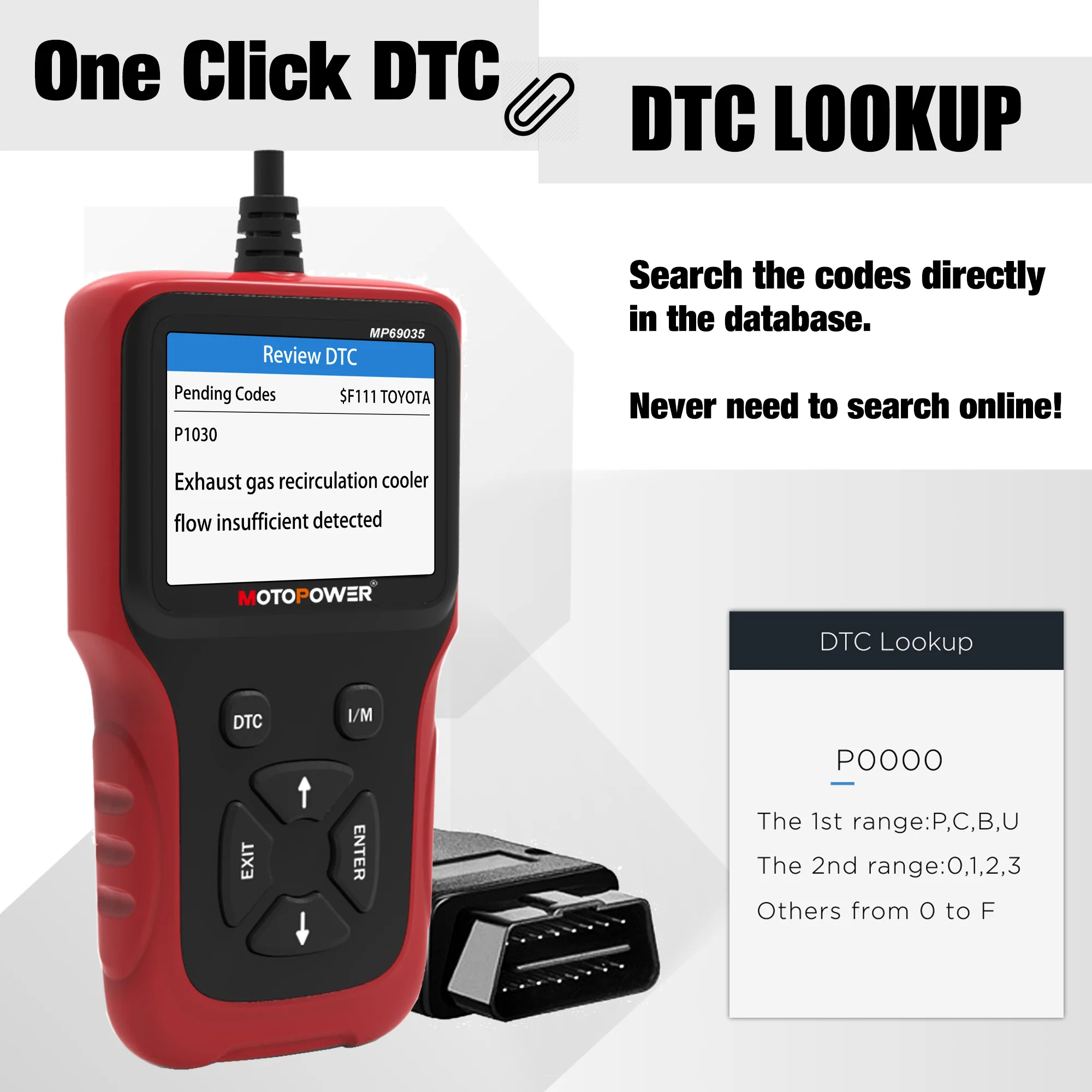 MOTOPOWER MP69035 OBD2 Scanner Universal Car Engine Fault Code Reader, CAN Diagnostic Scan Tool Red - Image 4