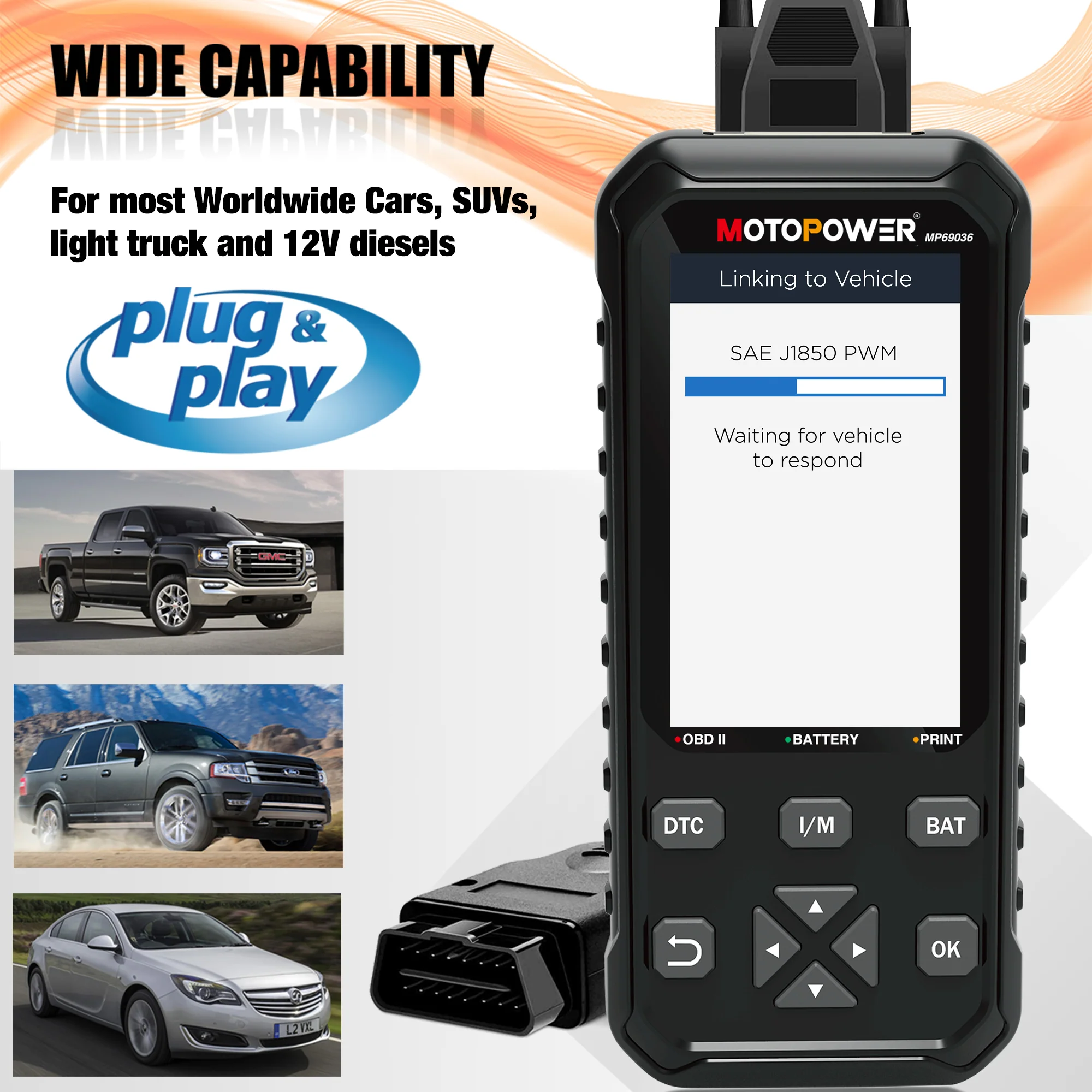 MOTOPOWER MP69036 Car OBD2 Code Reader Scanner Engine Code Reader 2 in 1 OBD2 Diagnostic Tool and 12V Battery Load Tester - Image 3
