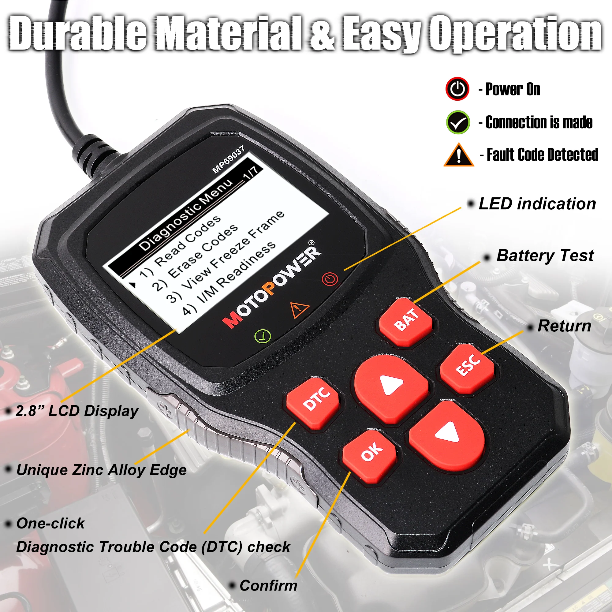 MOTOPOWER MP69037 Car OBD2 Scanner Code Reader Engine Fault Code Reader Scanner CAN Diagnostic Scan Tool for All OBD II Protocol Cars - New Arrival - Image 4