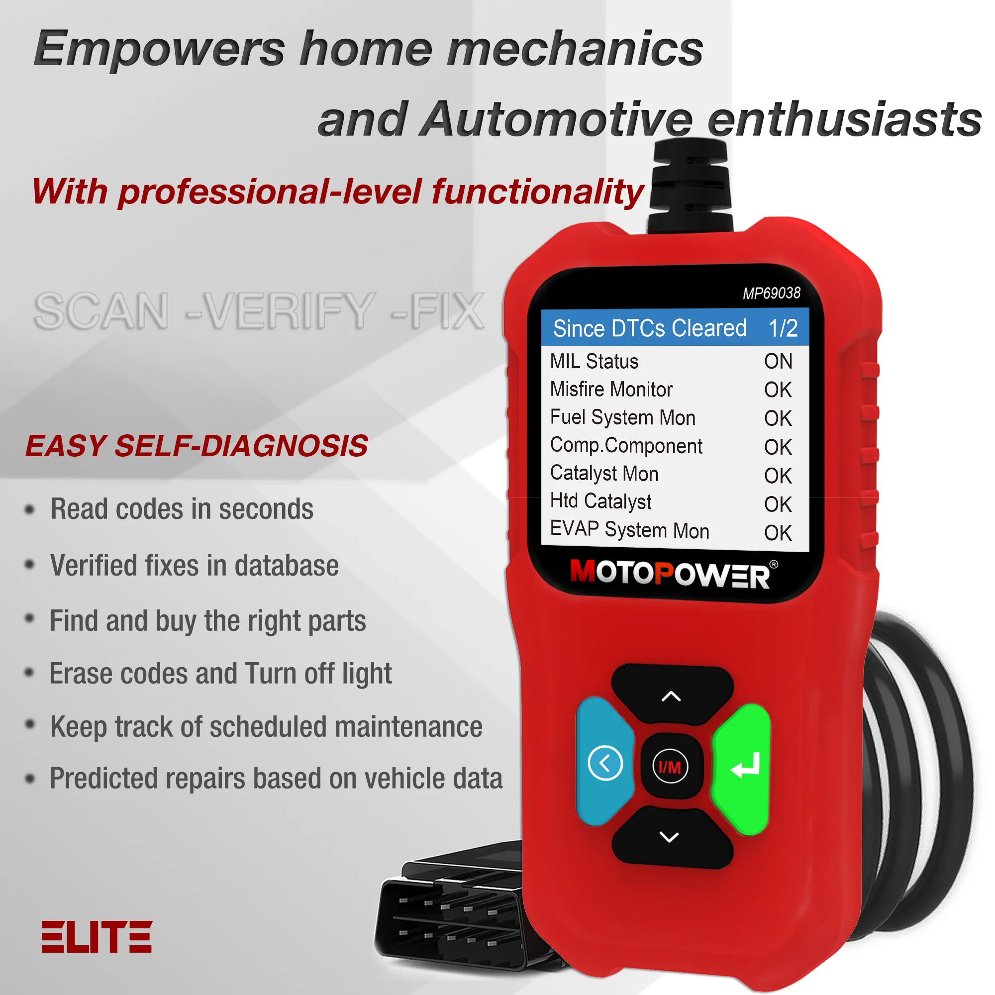 MOTOPOWER MP69038 Car OBD2 Scanner Code Reader Engine Fault Code Reader Scanner CAN Diagnostic Scan Tool - Elite Edition - Image 4