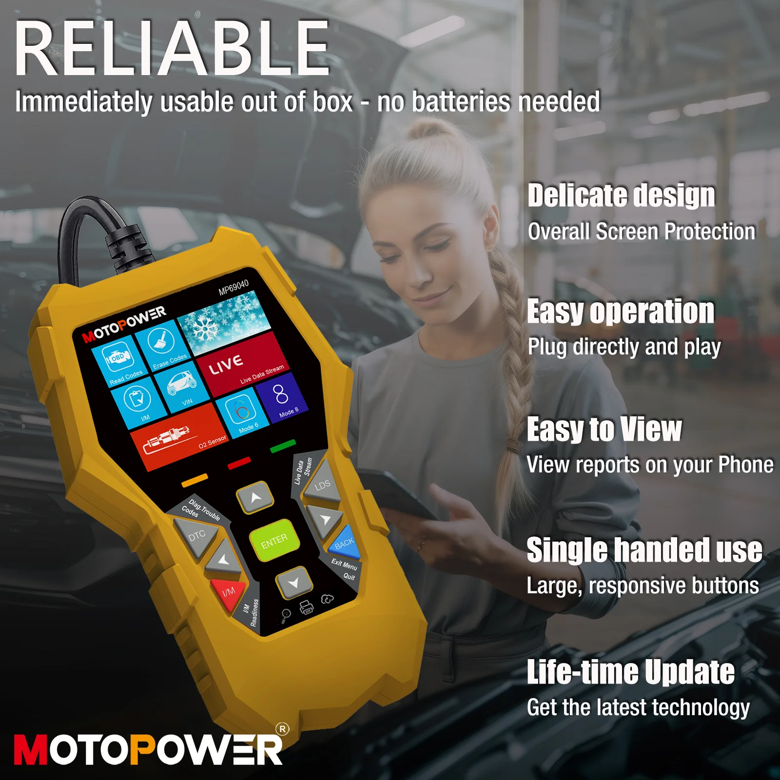 MOTOPOWER MP69040 Car OBD2 Scanner Check Engine Fault Code Reader Diagnostic Scan Tool, Yellow - Image 4