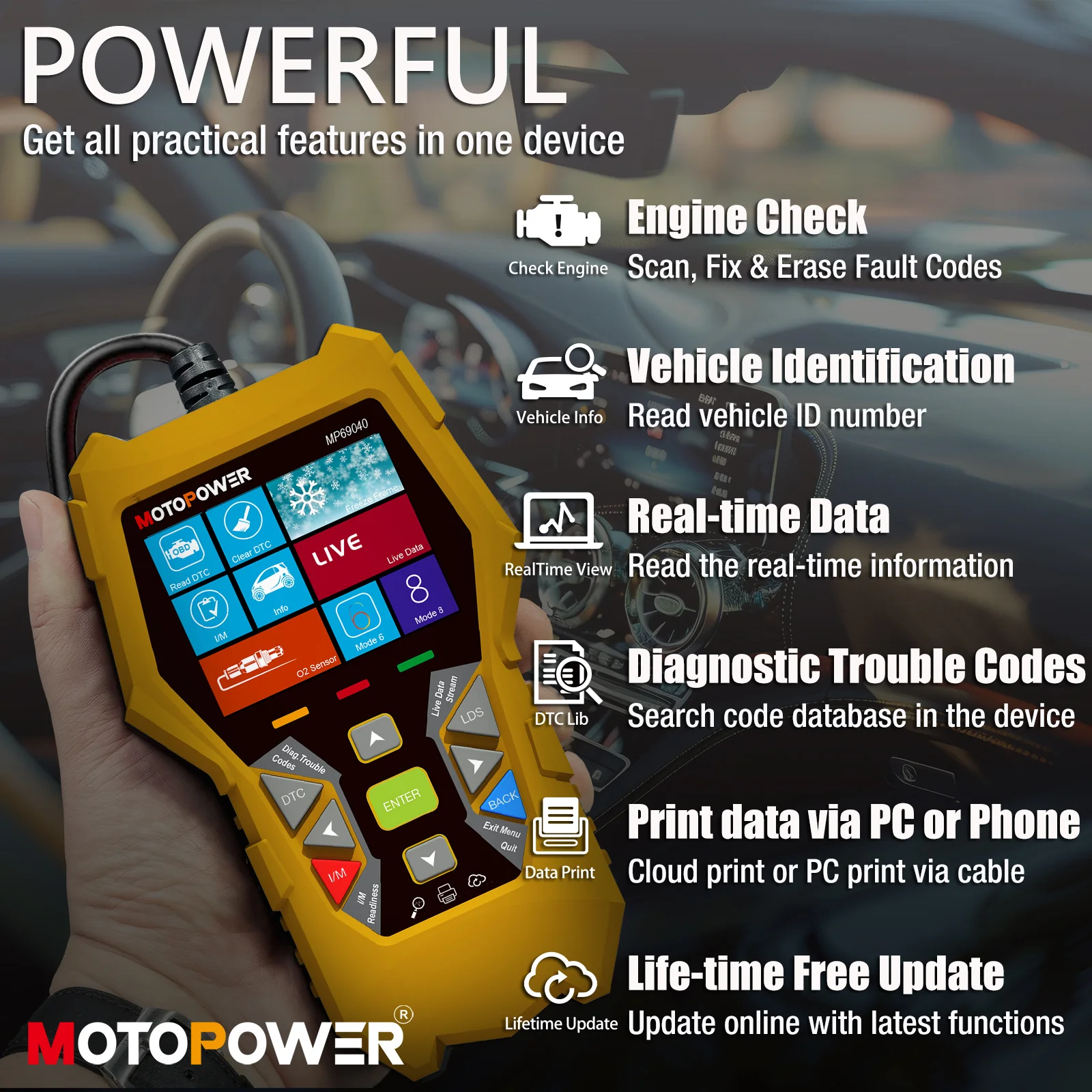 MOTOPOWER MP69040 Car OBD2 Scanner Check Engine Fault Code Reader Diagnostic Scan Tool, Yellow - Image 5