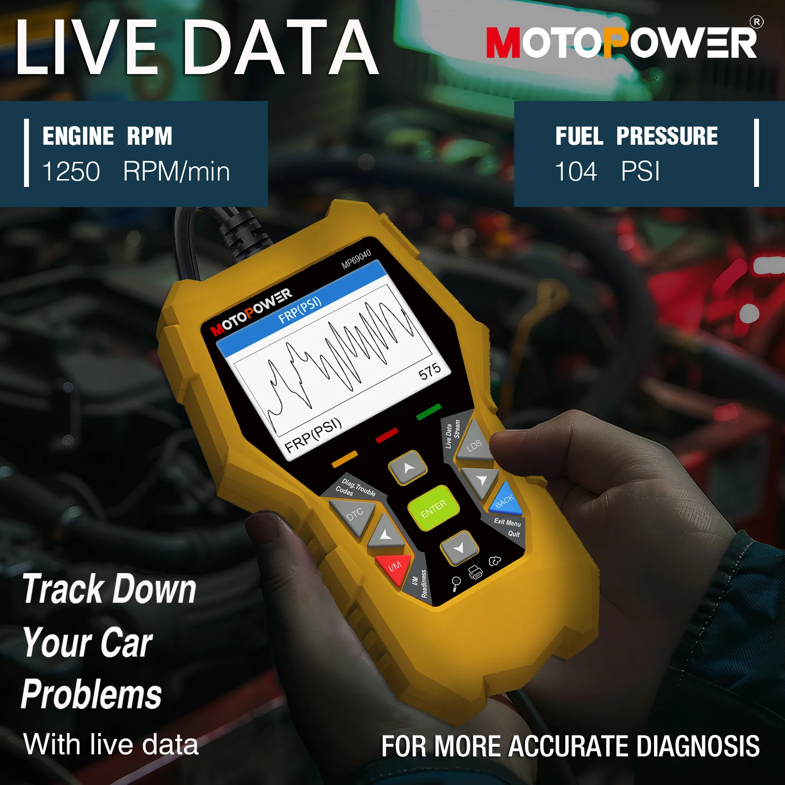 MOTOPOWER MP69040 Car OBD2 Scanner Check Engine Fault Code Reader Diagnostic Scan Tool, Yellow - Image 6