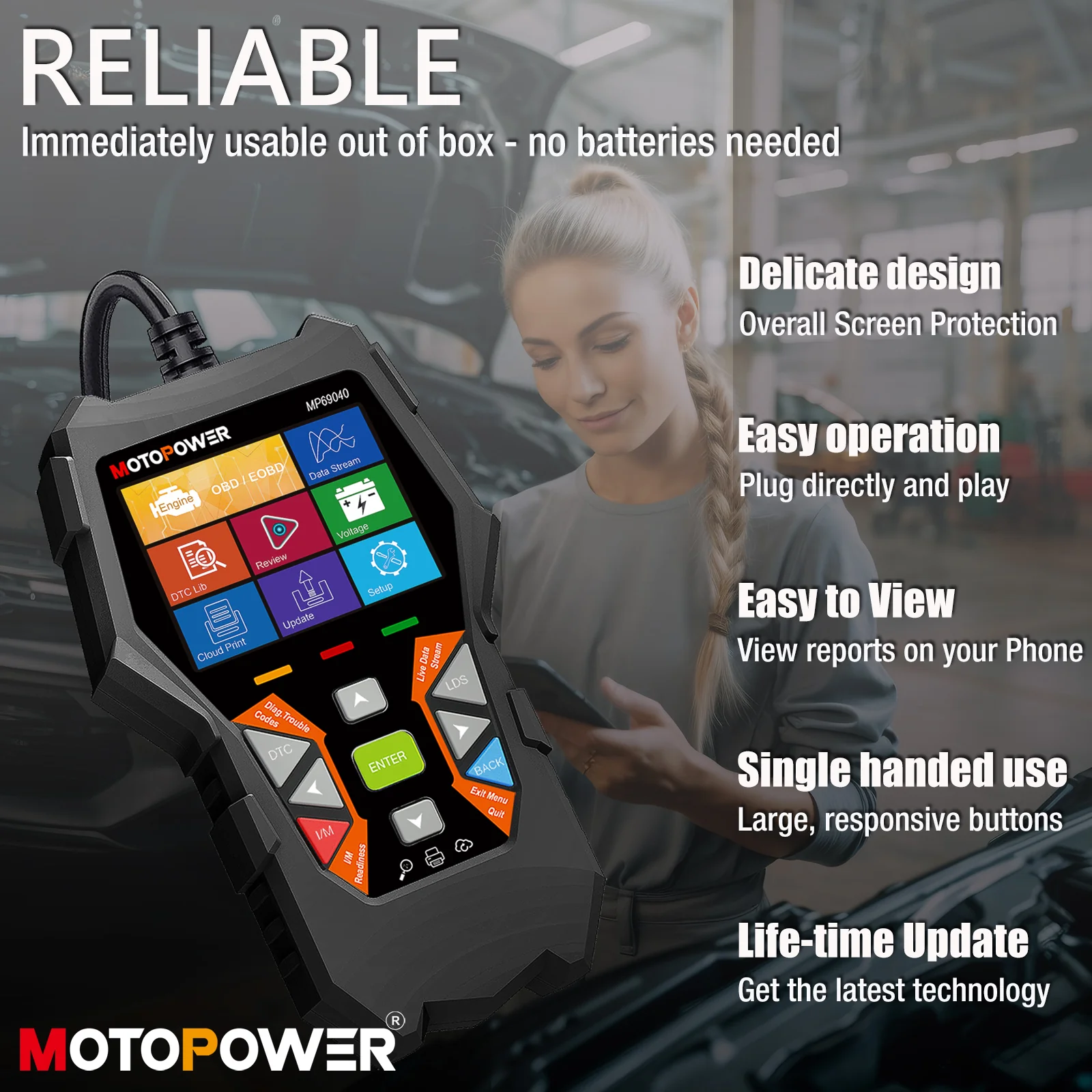 MOTOPOWER MP69040 Car OBD2 Scanner Check Engine Fault Code Reader Diagnostic Scan Tool, Black - Image 4