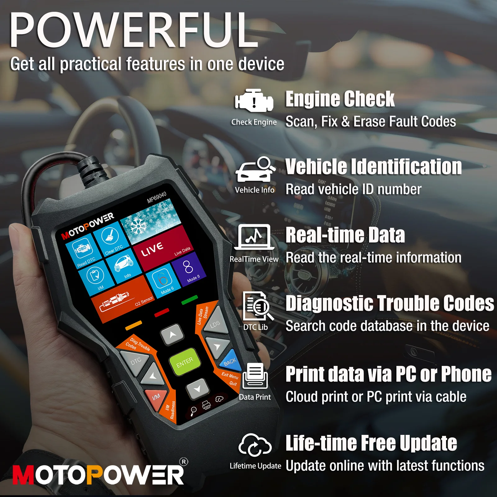 MOTOPOWER MP69040 Car OBD2 Scanner Check Engine Fault Code Reader Diagnostic Scan Tool, Black - Image 5