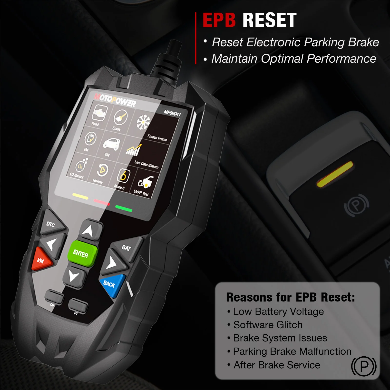 MOTOPOWER MP69041 5 in 1 Car OBD2 Scanner Check Engine Fault Code Reader Diagnostic Scan Tool, Oil Maintenance Reset, EPB Reset, Battery Test, Perform - Image 10