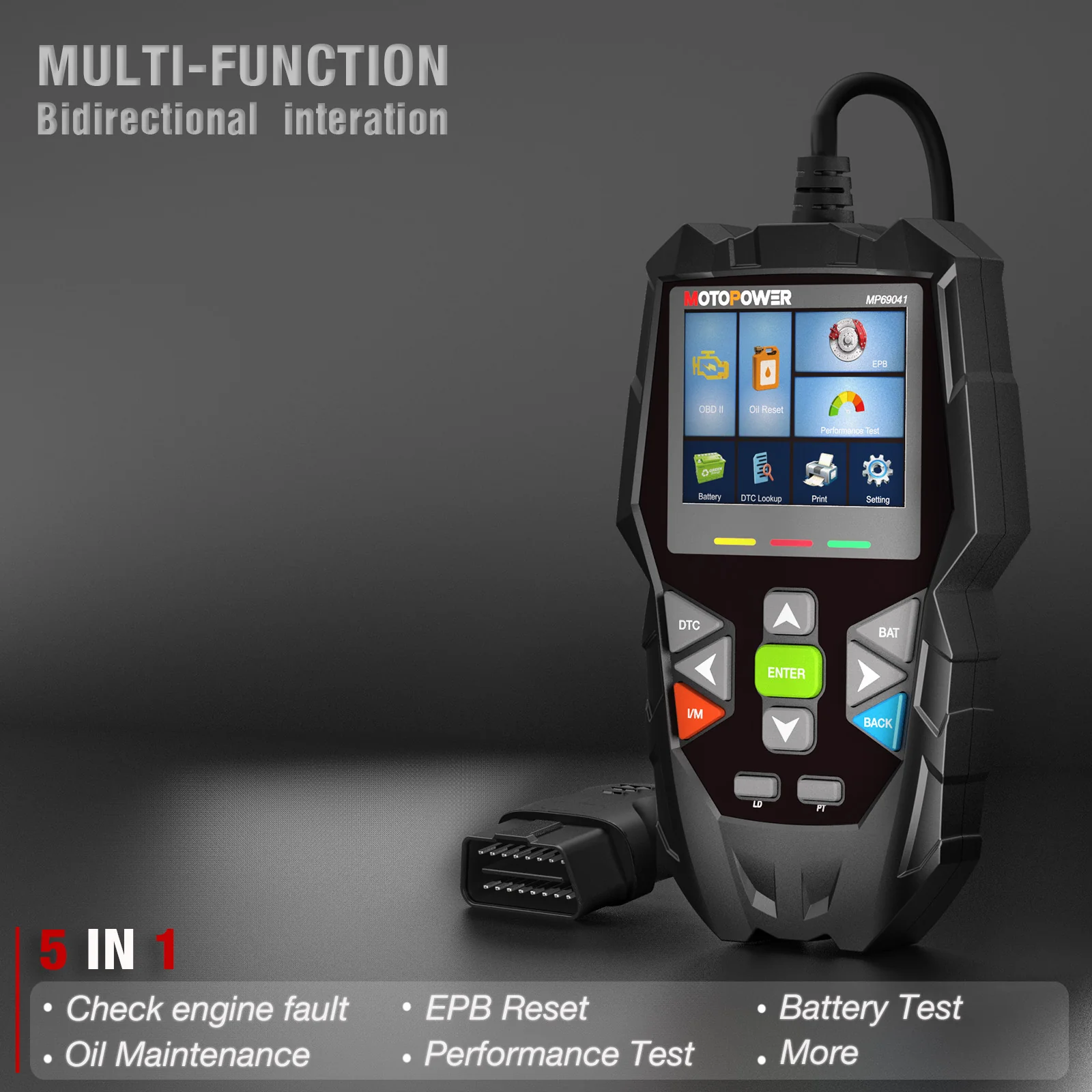 MOTOPOWER MP69041 5 in 1 Car OBD2 Scanner Check Engine Fault Code Reader Diagnostic Scan Tool, Oil Maintenance Reset, EPB Reset, Battery Test, Perform - Image 3