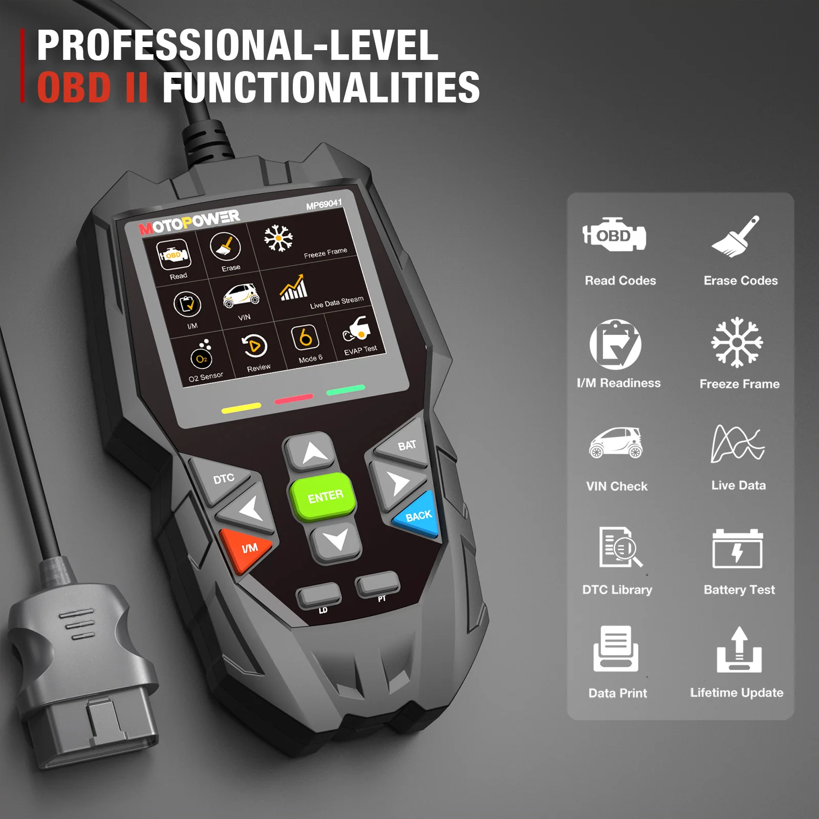 MOTOPOWER MP69041 5 in 1 Car OBD2 Scanner Check Engine Fault Code Reader Diagnostic Scan Tool, Oil Maintenance Reset, EPB Reset, Battery Test, Perform - Image 4