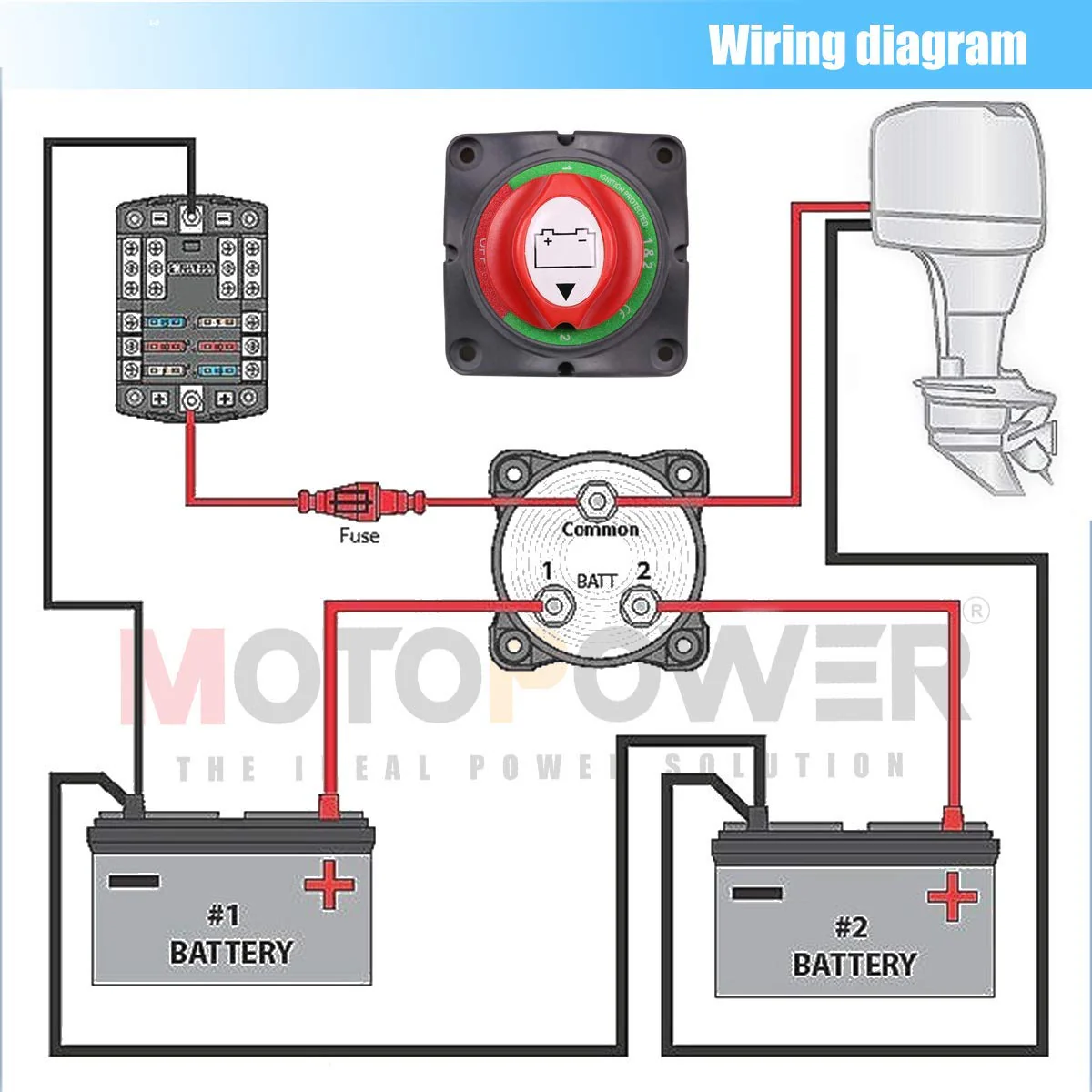 MOTOPOWER MP69157 Battery Switch Battery Isolator 1-2-Both-Off Battery Disconnect Master Cutoff Switch for Marine Boat Car RV ATV UTV Vehicle - Image 5